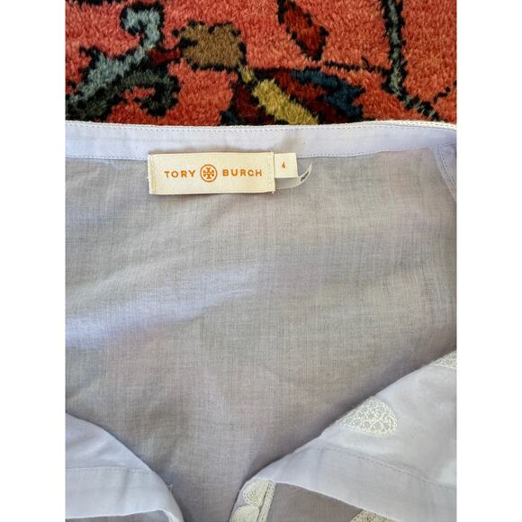 Tory Burch Sadie Purple Embroidered Women's 4 Top Peasant Lavender - Picture 3 of 10